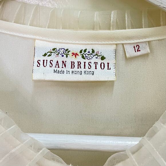 Vintage Susan Bristol Size 12 Off-White Sheer Cottagecore Button up Blouse Shirt - Picture 4 of 9